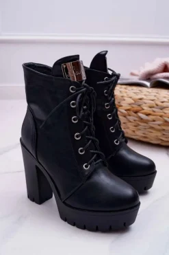 Discount Boto Damskie Wysokie Botki Czarne Grunge Midow