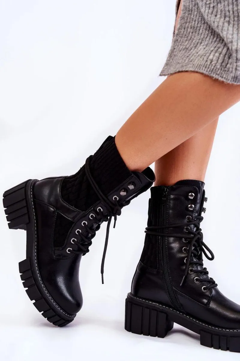 Best Evento Damskie Wysokie Botki Glany Na Zamek Czarne Enroe