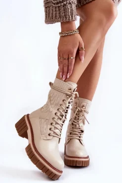 Botki Sznurowane|Botki Zimowe Damskie>Evento Damskie Wysokie Botki Glany Na Zamek Beżowe Enroe
