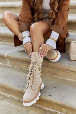 Discount Boto Damskie Wysokie Botki Kozaki Beżowe Villes