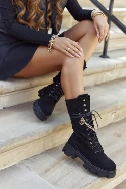 Best Damskie Wysokie Botki Kozaki Czarne Villes Damskie Kozaki Płaskie|Kozaki Zamszowe