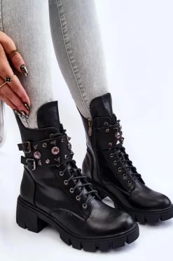 Damskie Trapery|Botki Sznurowane>Boto Damskie Wysokie Botki Na Suwak Czarne Kastella