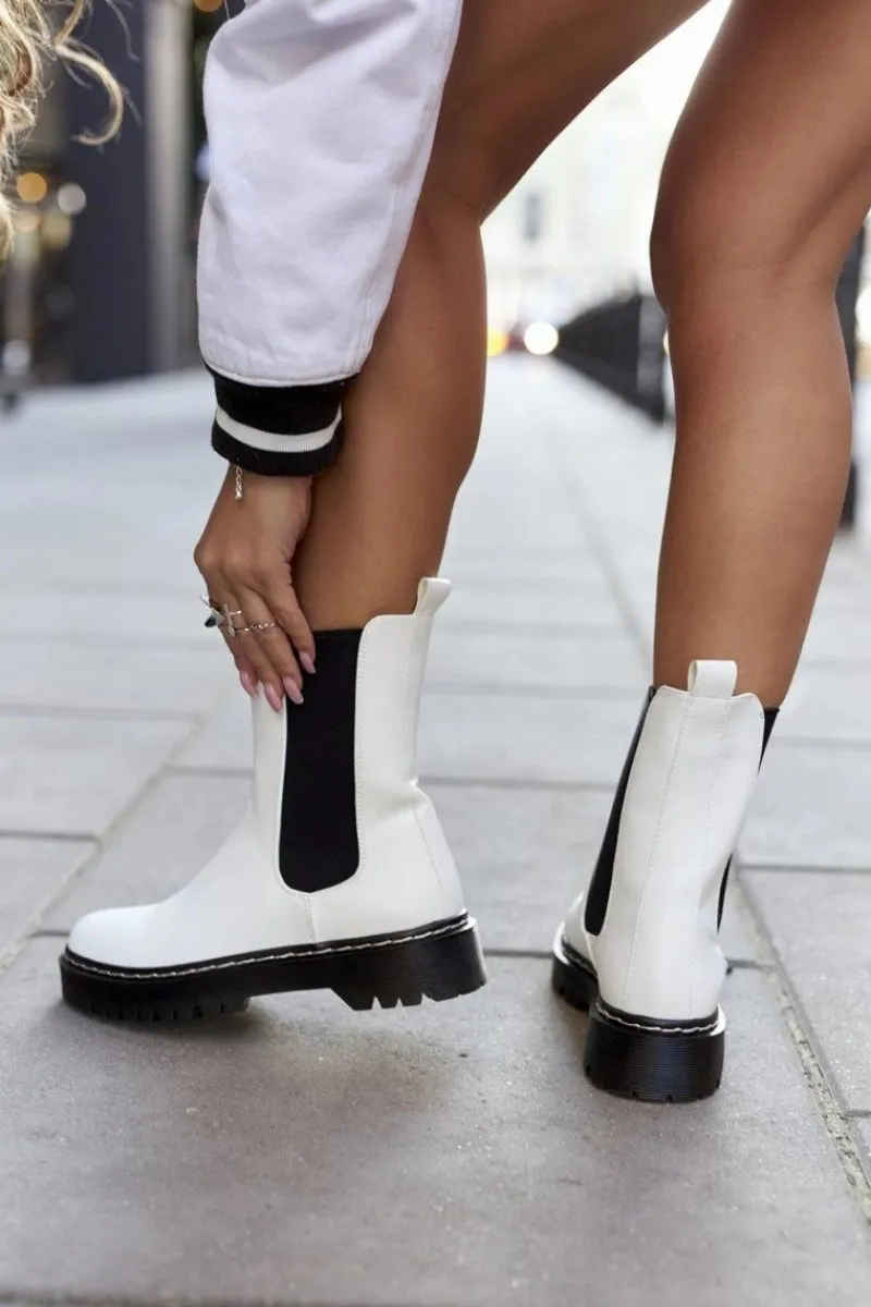 Czarne Botki|Botki Zimowe Damskie>Damskie buty S.Barski Damskie Wysokie Botki Sztyblety Białe Nemoreva