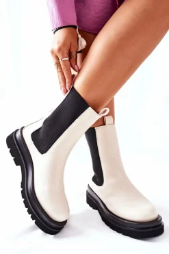 Brązowe I Beżowe Botki|Botki Płaskie>Damskie buty S.Barski Damskie Wysokie Botki Sztyblety Beżowe Belive