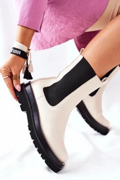 Brązowe I Beżowe Botki|Botki Płaskie>Damskie buty S.Barski Damskie Wysokie Botki Sztyblety Beżowe Belive