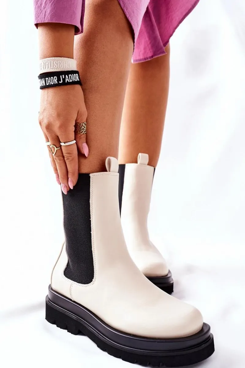 Brązowe I Beżowe Botki|Botki Płaskie>Damskie buty S.Barski Damskie Wysokie Botki Sztyblety Beżowe Belive