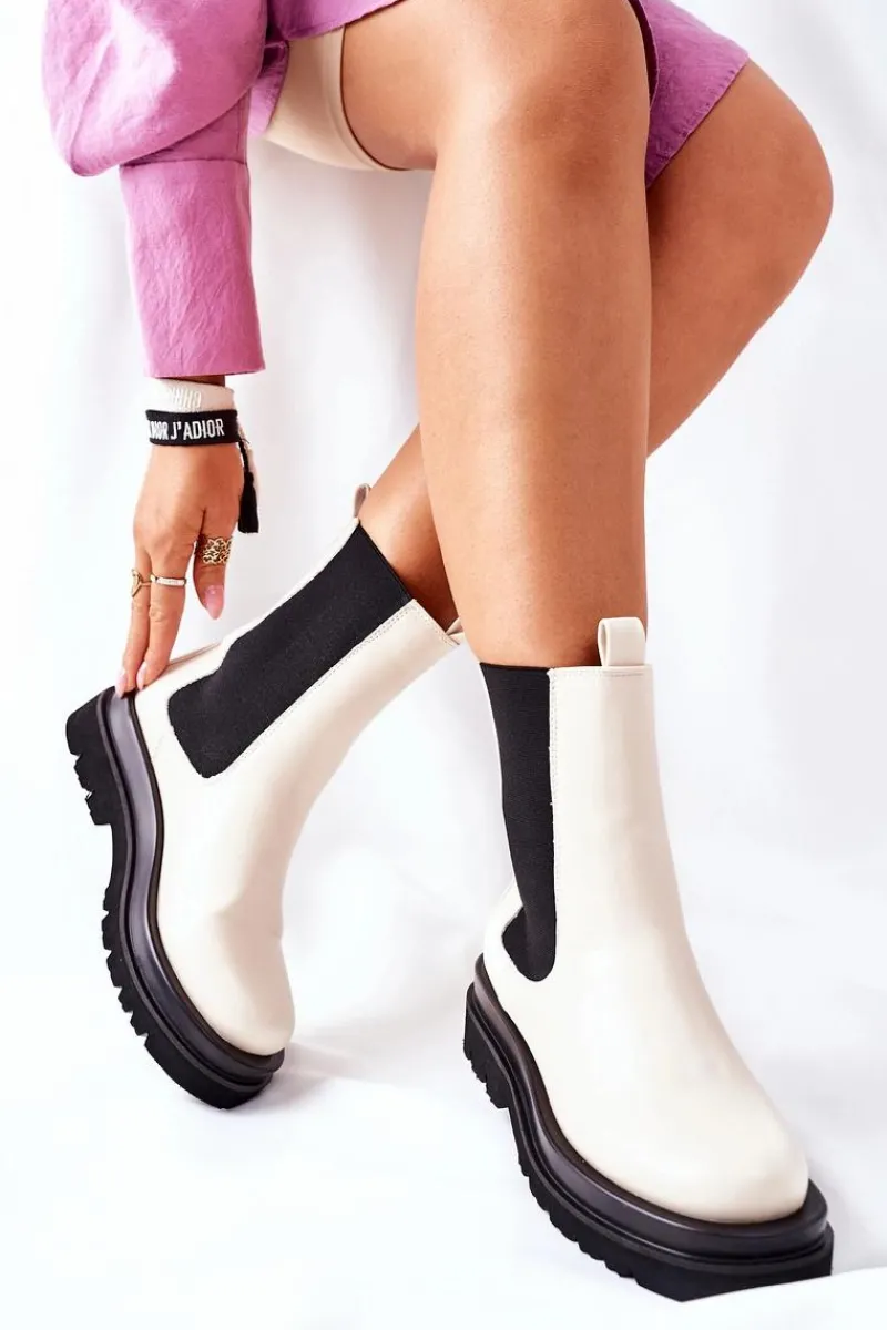 Brązowe I Beżowe Botki|Botki Płaskie>Damskie buty S.Barski Damskie Wysokie Botki Sztyblety Beżowe Belive