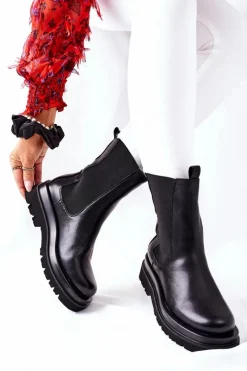 Czarne Botki|Botki Płaskie>Damskie buty S.Barski Damskie Wysokie Botki Sztyblety Czarne Belive