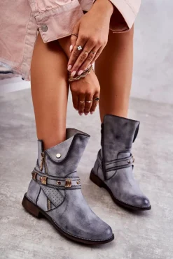 Damskie Wysokie Botki Z Ozdobami Niebieskie Alisa Damskie Botki Zimowe Damskie|Botki Płaskie