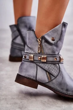 Damskie Wysokie Botki Z Ozdobami Niebieskie Alisa Damskie Botki Zimowe Damskie|Botki Płaskie