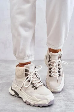 Best GOE Damskie Wysokie Buty Sportowe KK2N4097 Jasnobeżowe
