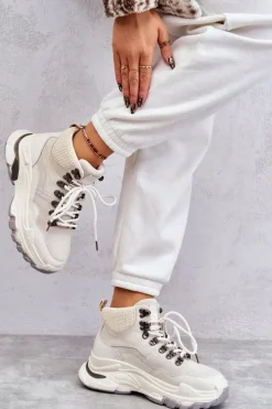 Best GOE Damskie Wysokie Buty Sportowe KK2N4097 Jasnobeżowe