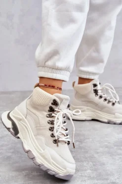Best GOE Damskie Wysokie Buty Sportowe KK2N4097 Jasnobeżowe