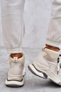 Best GOE Damskie Wysokie Buty Sportowe KK2N4097 Jasnobeżowe