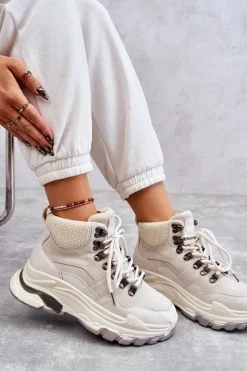 Best GOE Damskie Wysokie Buty Sportowe KK2N4097 Jasnobeżowe