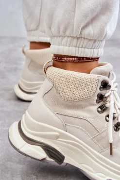 Best GOE Damskie Wysokie Buty Sportowe KK2N4097 Jasnobeżowe