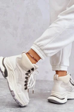 Best GOE Damskie Wysokie Buty Sportowe KK2N4097 Jasnobeżowe