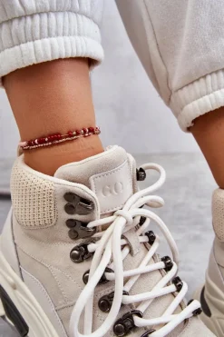 Best GOE Damskie Wysokie Buty Sportowe KK2N4097 Jasnobeżowe
