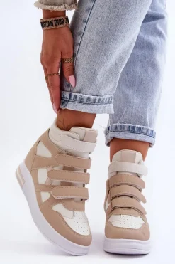 New Damskie Wysokie Buty Sportowe Na Ukrytym Koturnie Beżowe Inari Damskie Sneakersy Damskie