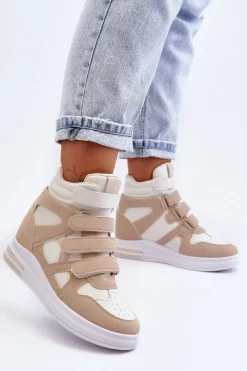 New Damskie Wysokie Buty Sportowe Na Ukrytym Koturnie Beżowe Inari Damskie Sneakersy Damskie