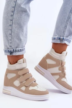 New Damskie Wysokie Buty Sportowe Na Ukrytym Koturnie Beżowe Inari Damskie Sneakersy Damskie