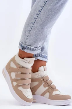 New Damskie Wysokie Buty Sportowe Na Ukrytym Koturnie Beżowe Inari Damskie Sneakersy Damskie