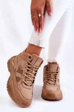 Clearance Damskie Wysokie Buty Sportowe Memory Foam System Big Star KK274355 Beżowe Damskie Sneakersy Damskie