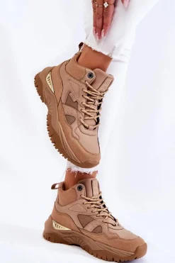 Clearance Damskie Wysokie Buty Sportowe Memory Foam System Big Star KK274355 Beżowe Damskie Sneakersy Damskie