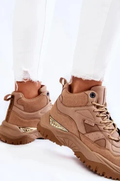 Clearance Damskie Wysokie Buty Sportowe Memory Foam System Big Star KK274355 Beżowe Damskie Sneakersy Damskie