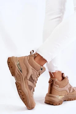 Clearance Damskie Wysokie Buty Sportowe Memory Foam System Big Star KK274355 Beżowe Damskie Sneakersy Damskie