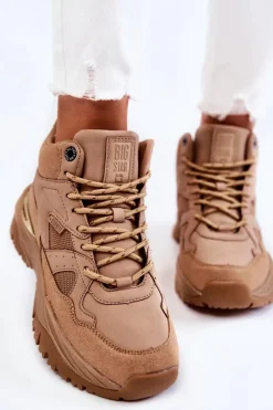 Clearance Damskie Wysokie Buty Sportowe Memory Foam System Big Star KK274355 Beżowe Damskie Sneakersy Damskie