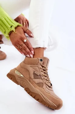 Clearance Damskie Wysokie Buty Sportowe Memory Foam System Big Star KK274355 Beżowe Damskie Sneakersy Damskie