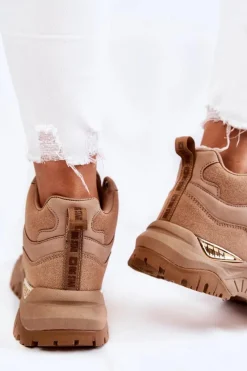 Clearance Damskie Wysokie Buty Sportowe Memory Foam System Big Star KK274355 Beżowe Damskie Sneakersy Damskie