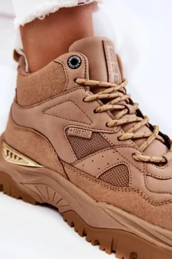 Clearance Damskie Wysokie Buty Sportowe Memory Foam System Big Star KK274355 Beżowe Damskie Sneakersy Damskie