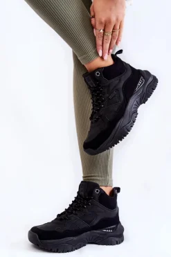 Hot Big Star Shoes Damskie Wysokie Buty Sportowe Memory Foam System Big Star KK274356 Czarne