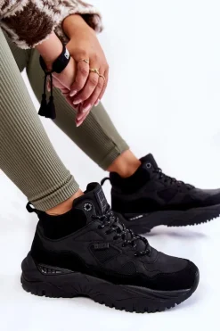 Hot Big Star Shoes Damskie Wysokie Buty Sportowe Memory Foam System Big Star KK274356 Czarne