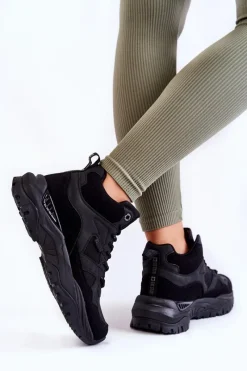 Hot Big Star Shoes Damskie Wysokie Buty Sportowe Memory Foam System Big Star KK274356 Czarne