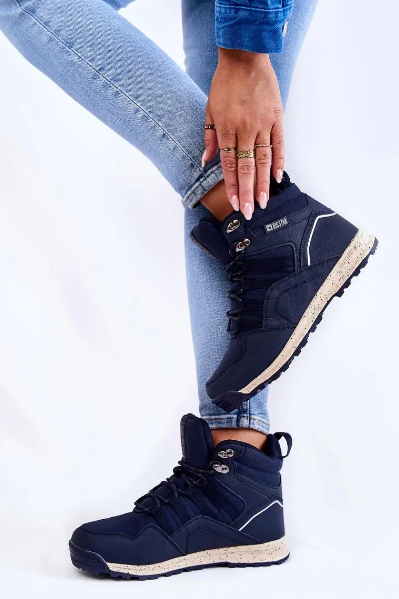 Trekkingowe Damskie|Damskie Trapery>Big Star Shoes Damskie Wysokie Buty Trekkingowe Big Star KK274611 Granatowe
