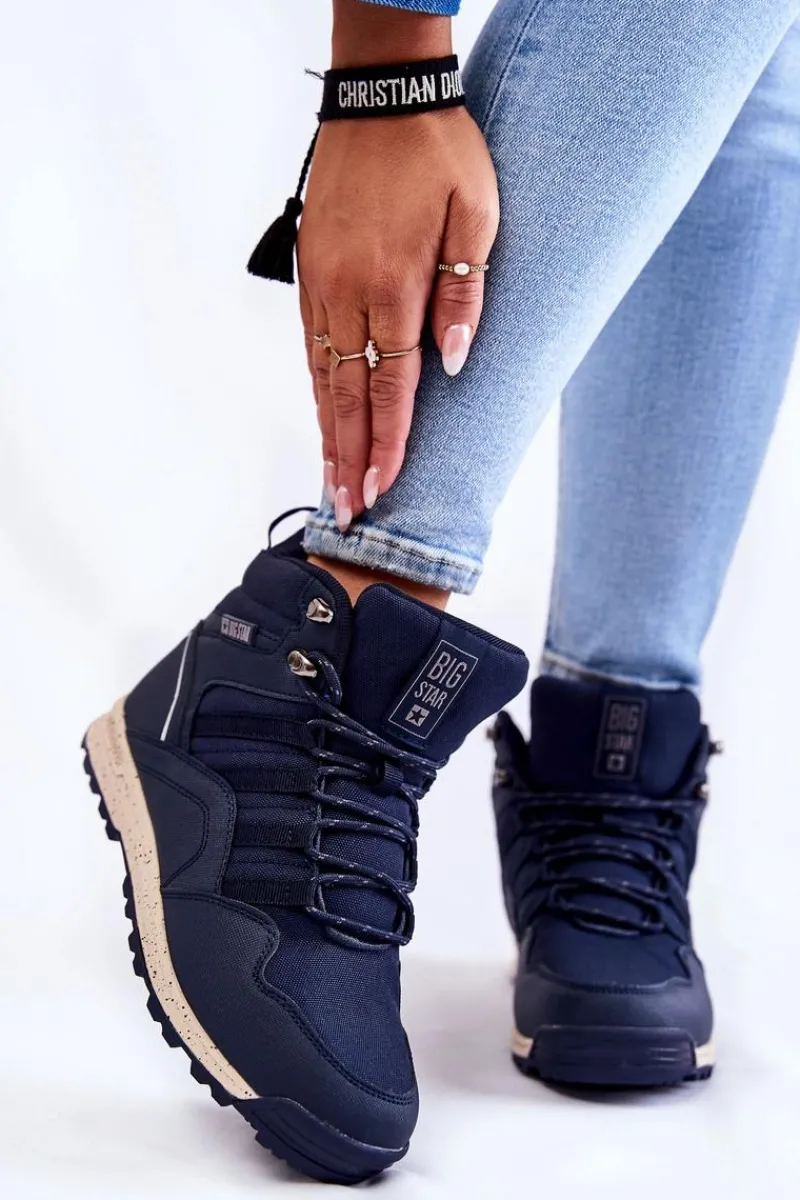 Trekkingowe Damskie|Damskie Trapery>Big Star Shoes Damskie Wysokie Buty Trekkingowe Big Star KK274611 Granatowe