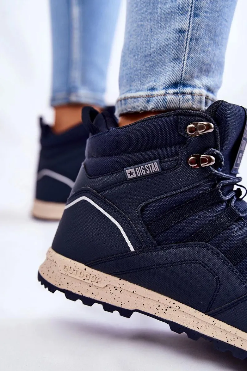 Trekkingowe Damskie|Damskie Trapery>Big Star Shoes Damskie Wysokie Buty Trekkingowe Big Star KK274611 Granatowe