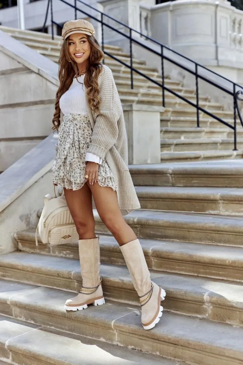 Discount Boto Damskie Wysokie Kozaki Botki Beżowe Lagoon