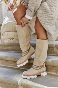 Discount Boto Damskie Wysokie Kozaki Botki Beżowe Lagoon