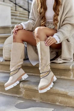 Discount Boto Damskie Wysokie Kozaki Botki Beżowe Lagoon