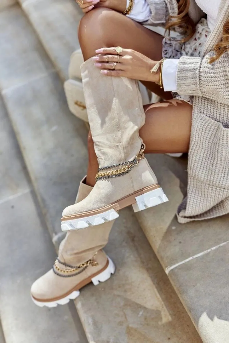 Discount Boto Damskie Wysokie Kozaki Botki Beżowe Lagoon