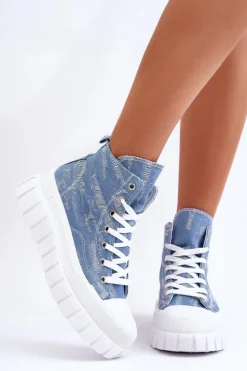 Trampki Damskie Wysokie>Boto Damskie Wysokie Materiałowe Trampki Niebieskie Degas