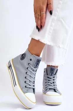 Trampki Damskie Big Star|Trampki Damskie Wysokie>Big Star Shoes Damskie Wysokie Materiałowe Trampki Na Platformie Big Star LL274188 Jasnoniebieskie