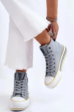 Trampki Damskie Big Star|Trampki Damskie Wysokie>Big Star Shoes Damskie Wysokie Materiałowe Trampki Na Platformie Big Star LL274188 Jasnoniebieskie