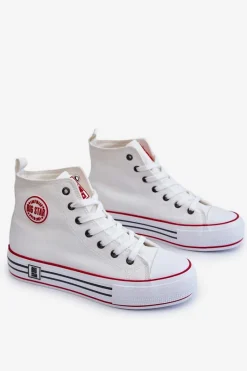 Trampki Damskie Big Star|Trampki Damskie Wysokie>Big Star Shoes Damskie Wysokie Materiałowe Trampki Na Platformie Big Star LL274185 Białe Biały