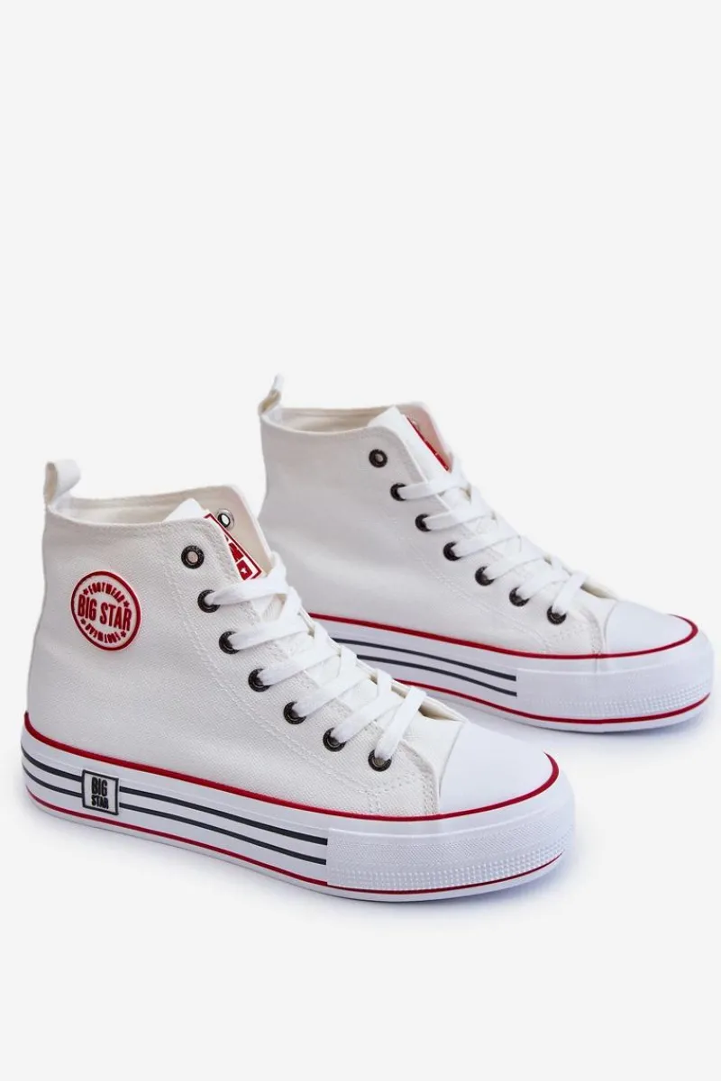 Trampki Damskie Big Star|Trampki Damskie Wysokie>Big Star Shoes Damskie Wysokie Materiałowe Trampki Na Platformie Big Star LL274185 Białe Biały