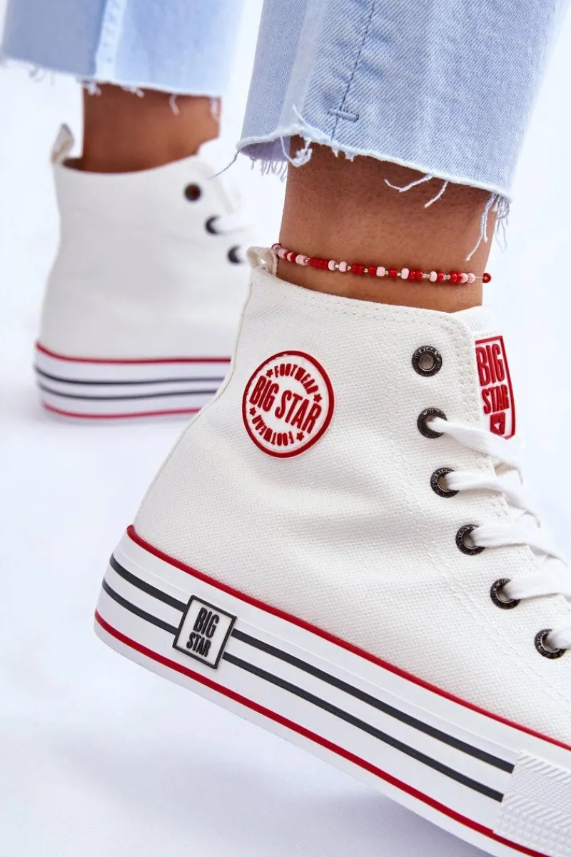 Trampki Damskie Big Star|Trampki Damskie Wysokie>Big Star Shoes Damskie Wysokie Materiałowe Trampki Na Platformie Big Star LL274185 Białe Biały